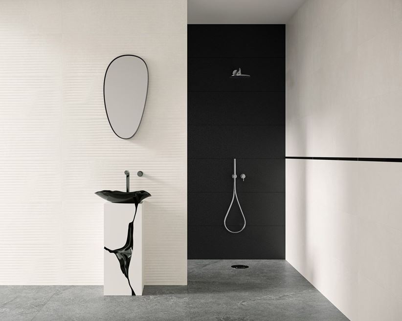 Czarno-biała łazienka w stylu minimalistycznym