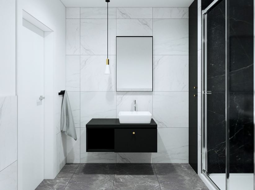 Mała łazienka z białym i czarnym marmurem