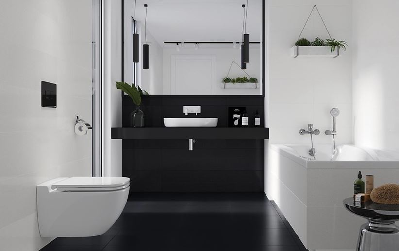 Czarno-biała łazienka w nowoczesnej aranżacji