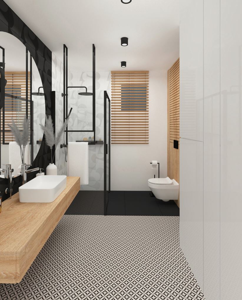 Monochromatyczna aranżacja łazienki w stylu nowoczesnym
