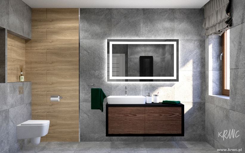 Kamień i drewno - nowoczesna łazienka