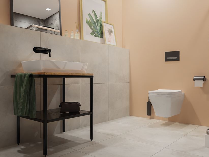 Szaro-kremowa łazienka w nowoczesnej aranżacji