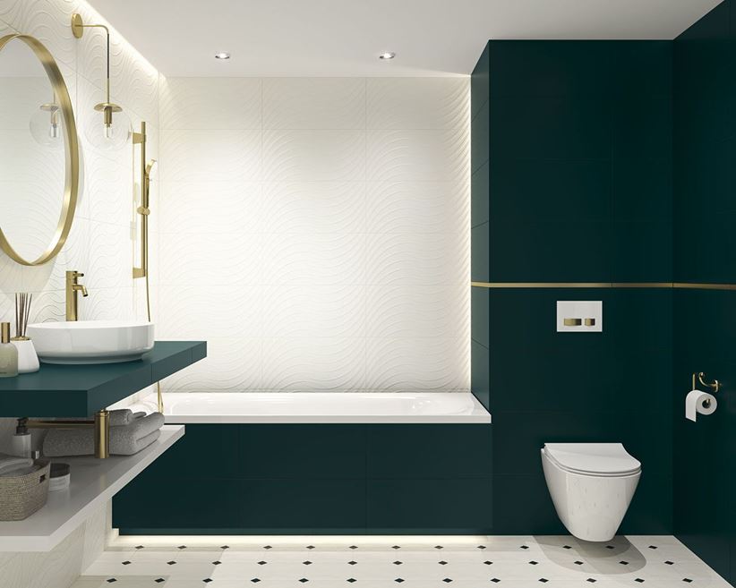 Biało-zielona łazienka w kolekcji Paradyż Porcelano