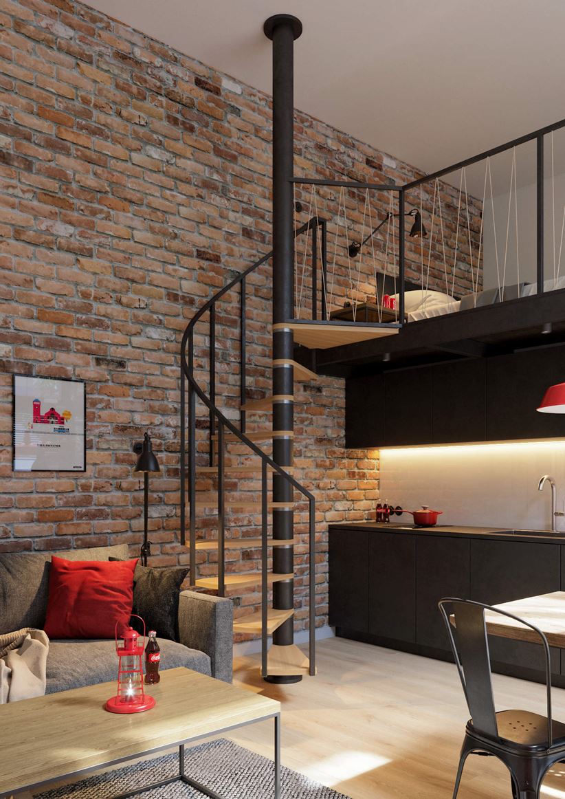 Industrialne schody na antresolę - mieszkanie w stylu loft