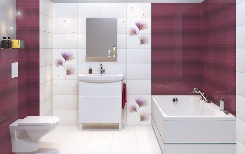 Biało-fioletowa łazienka z klasycznym szlifem