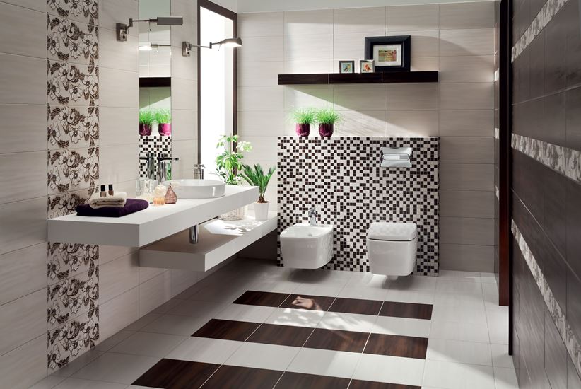 Kremowa łazienka z brązowymi akcentami Domino Aceria