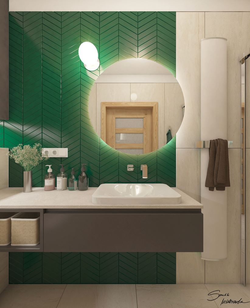 Modna zielona jodełka w łazience