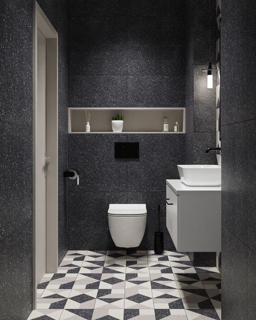 Antracytowa toaleta z dekorami Paradyż Macroside (Moondust)