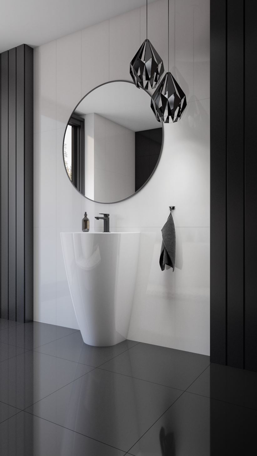 Czarno-biała łazienka z umywalką wolnostojącą