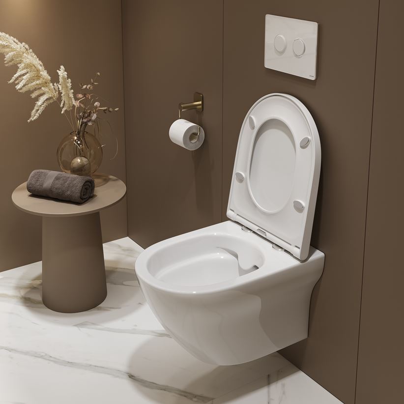 Brąz i biel w toalecie z ceramiką podwieszną Cersanit Larga