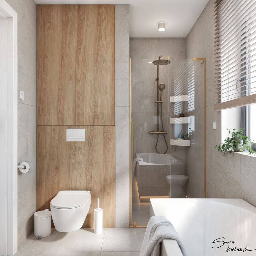 Strefa WC i prysznic wnękowy w szarej łazience