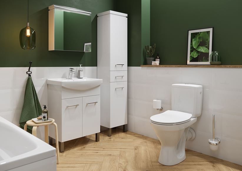 Biało-zielona łazienka z armaturą cersanit Libra