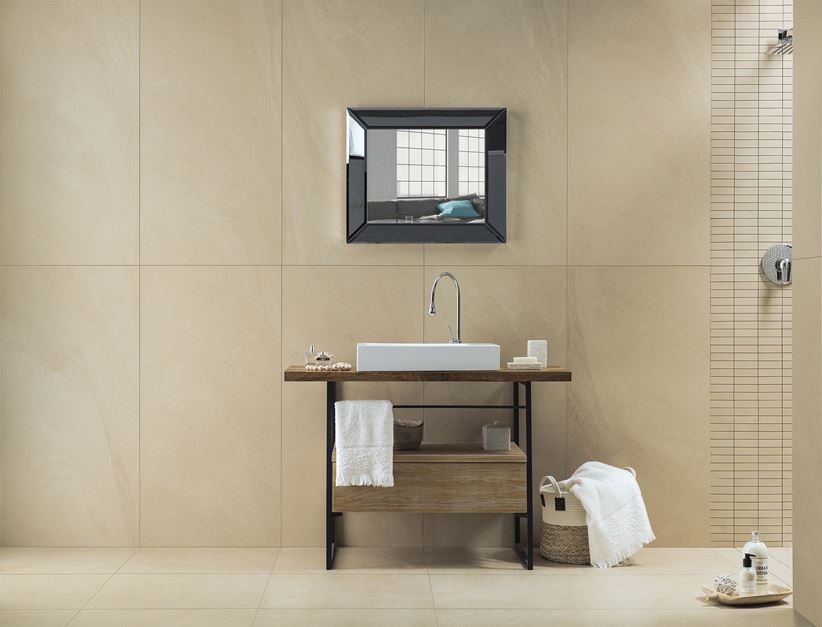Beżowa łazienka w minimalistycznym stylu