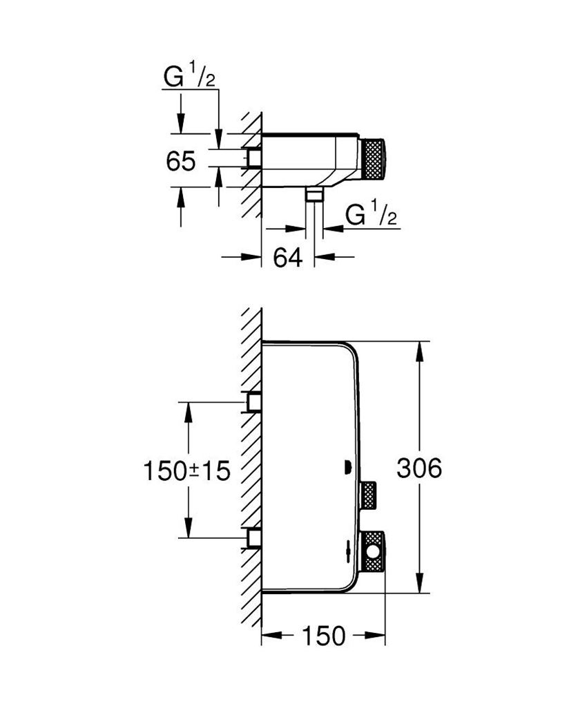Bateria prysznicowa Grohe Grohtherm SmartControl 34719000 rys techniczny