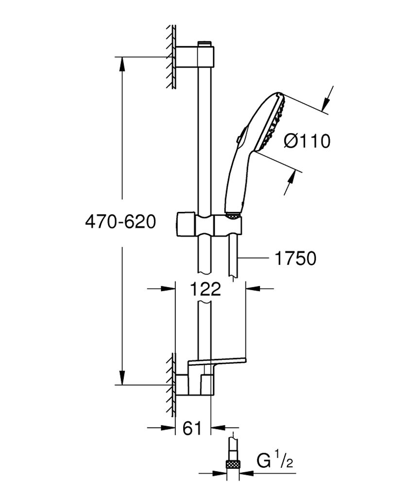 Zestaw z drążkiem Grohe Tempesta 110 27927003 rys techniczny