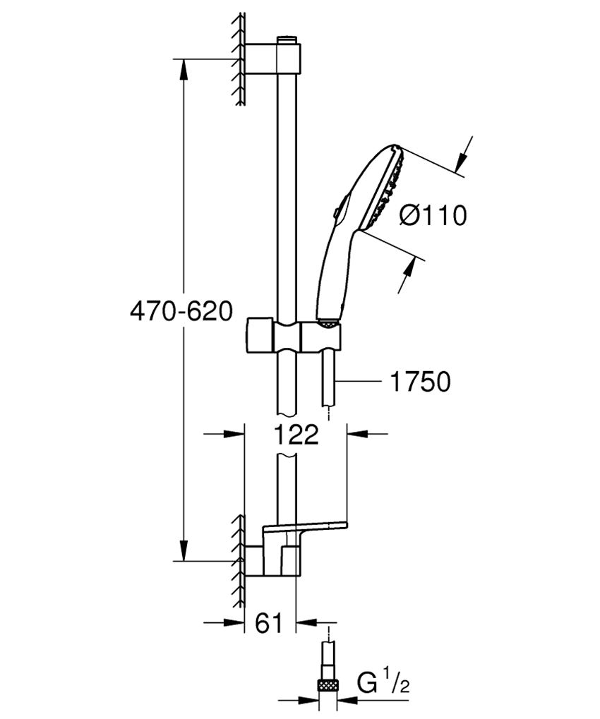 Zestaw prysznicowy Grohe Tempesta 110 26638003 rys techniczny