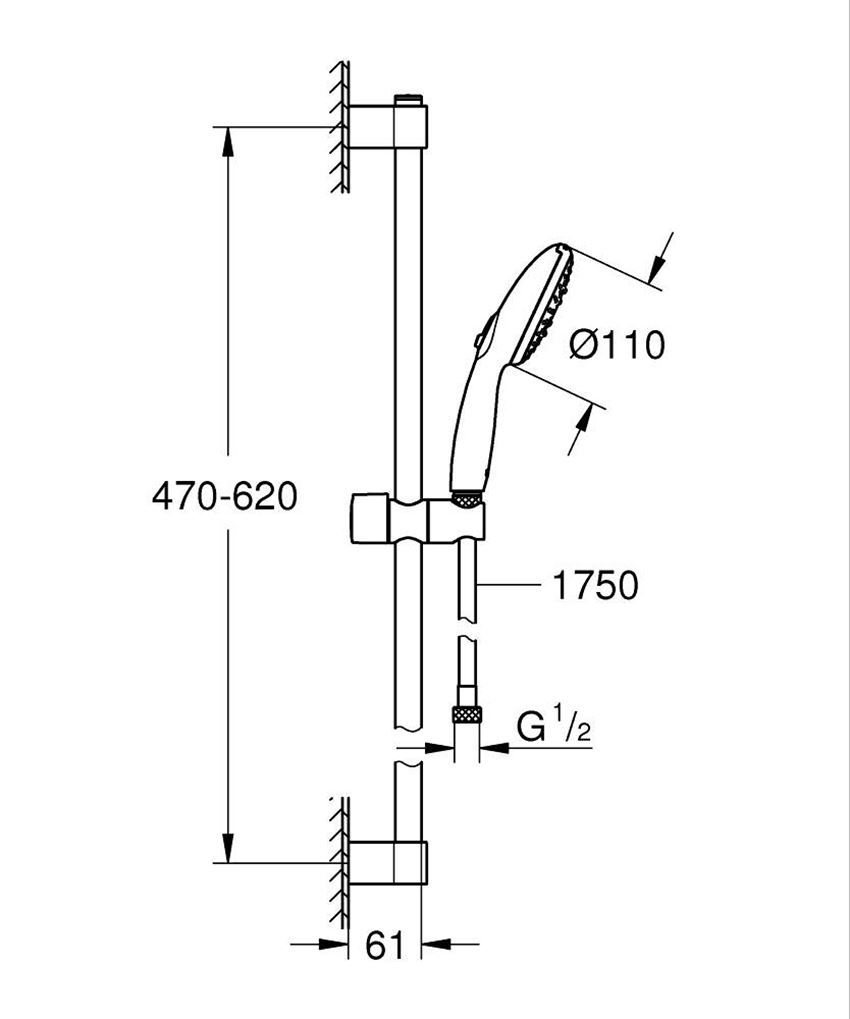 Zestaw prysznicowy Grohe Tempesta 110 27794003 rys techniczny
