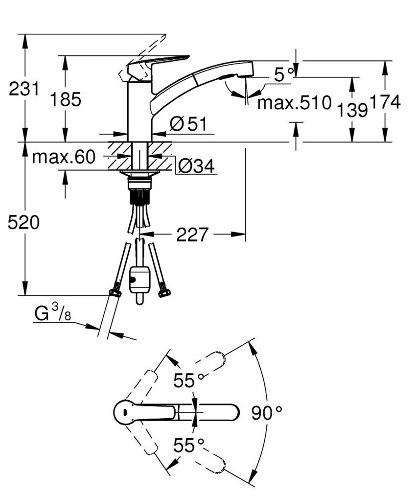 Bateria kuchenna Grohe Start 30531001 rys techniczny