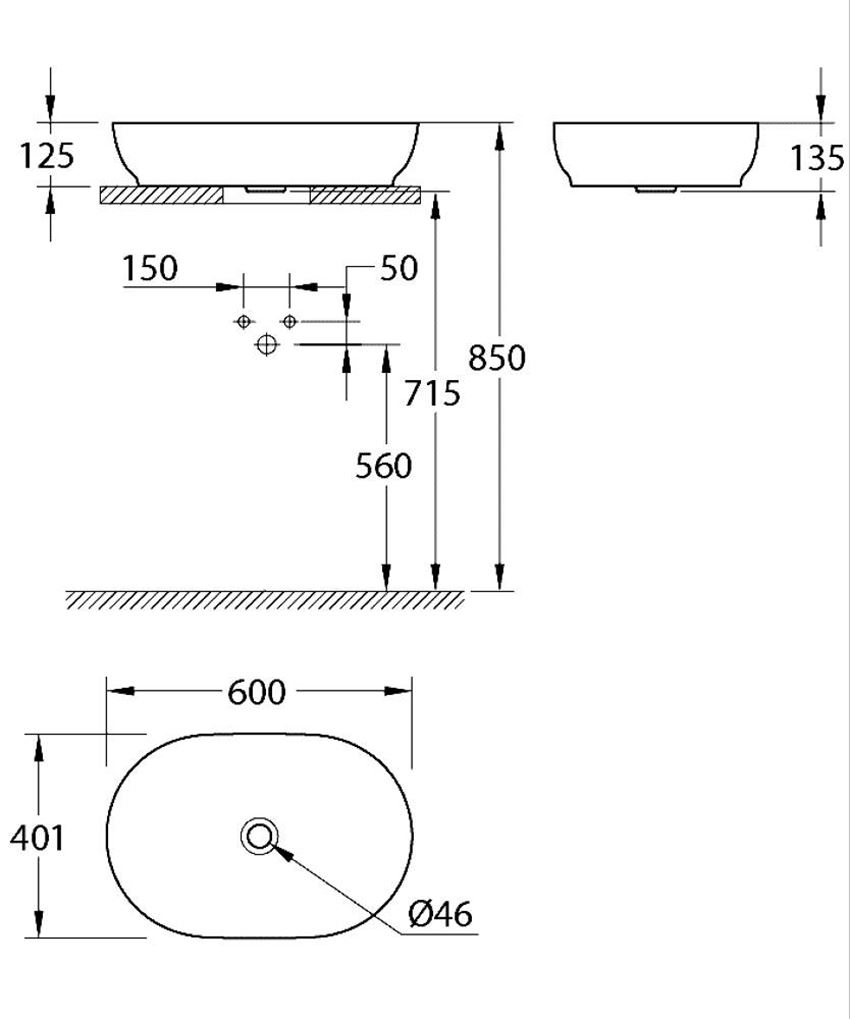 Umywalka nablatowa Grohe Essence 103563SH00 rys techniczny
