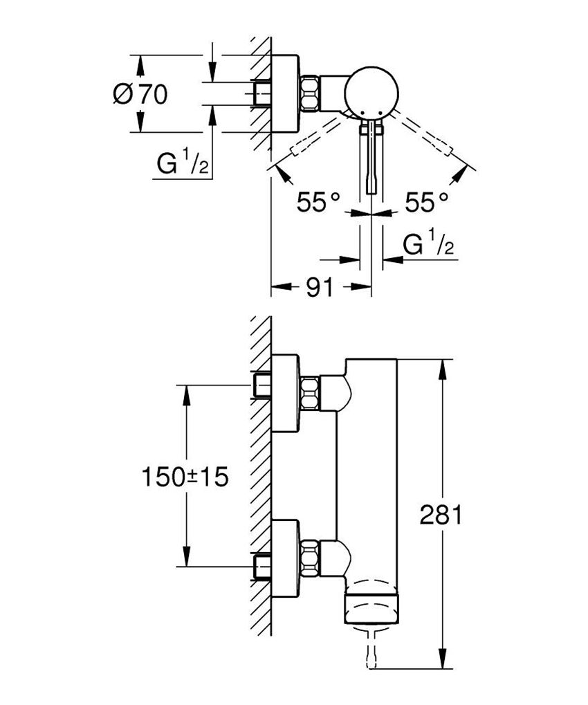 Bateria prysznicowa Grohe Essence 25252AL1 rys techniczny