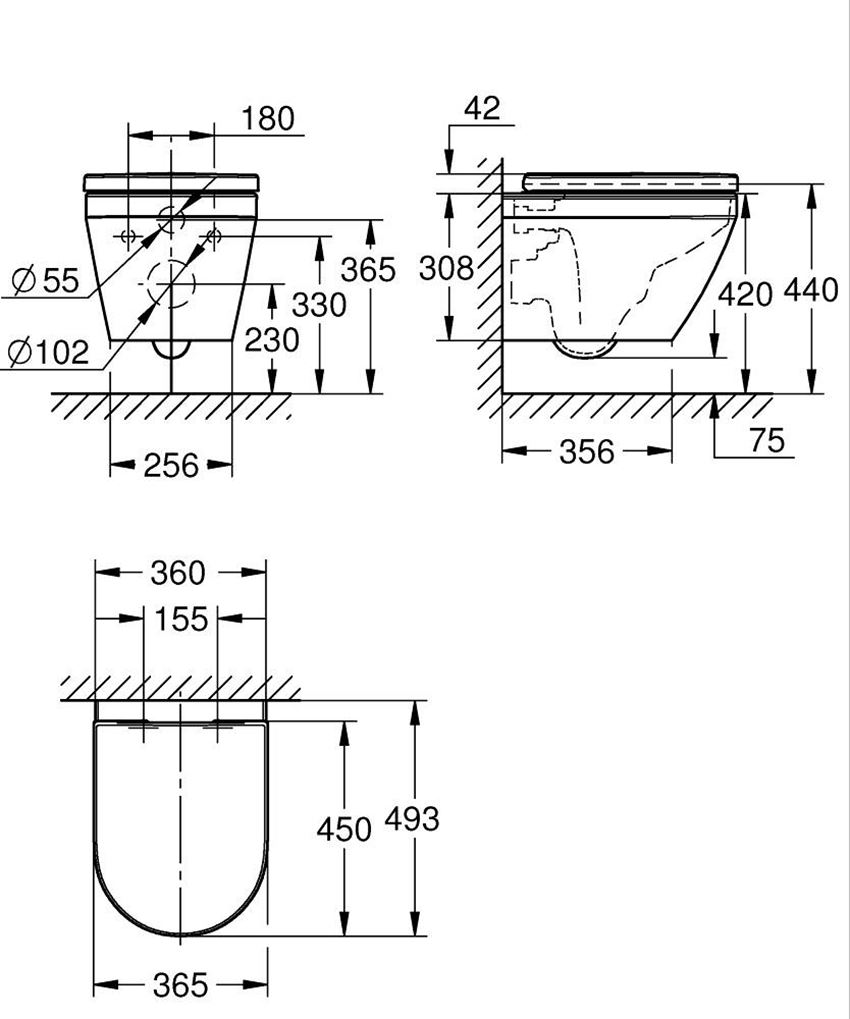 Miska WC wisząca bez kołnierza z deską kompaktowa 36,5x49,3 cm biel alpejska Grohe Euro Ceramika