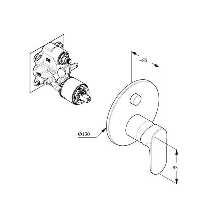 Podtynkowa bateria wannowo-natryskowa Kludi X1 rysunek