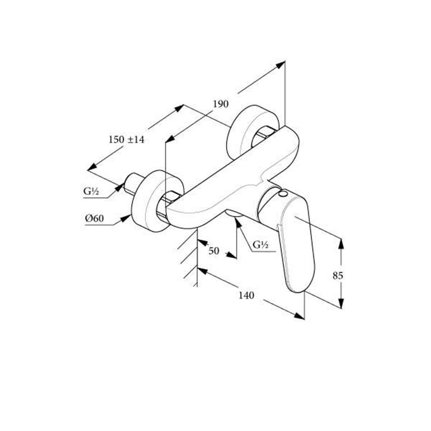 Jednouchwytowa bateria natryskowa Kludi X1 rysunek
