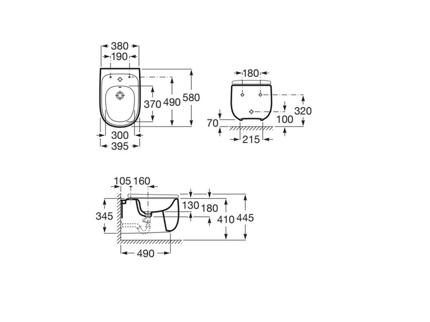 Zestaw bidet podwieszany z pokrywą Roca Beyond rysunek