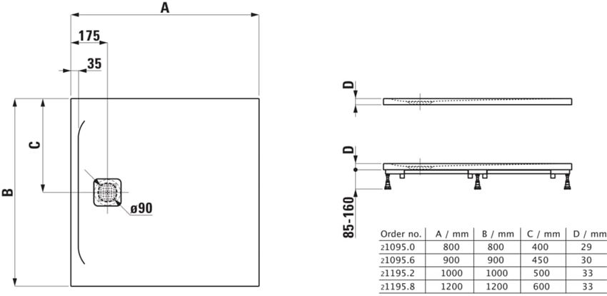 Brodzik Laufen Pro H2119580000001 rys techniczny