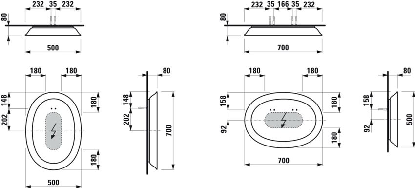Lustro ceramiczne Laufen The New Classic H4060700850001 rys techniczny