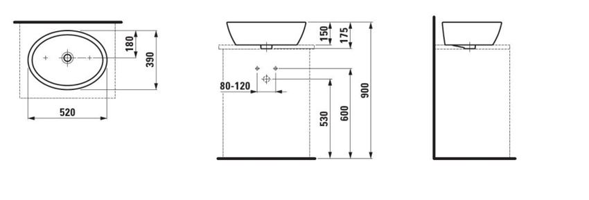 Umywalka nablatowa Laufen Pro H8129640001121 rys techniczny