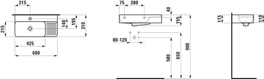 Umywalka ścienna Laufen Val H8152850001041 rys techniczny