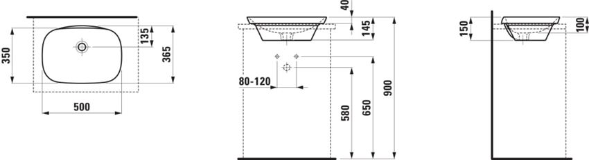 Umywalka wpuszczana w blat Laufen Ino H8173020001091 rys techniczny