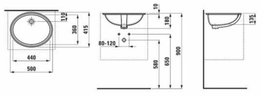 Umywalka podlatowa Laufen Savoy H8189430001091 rys techniczny