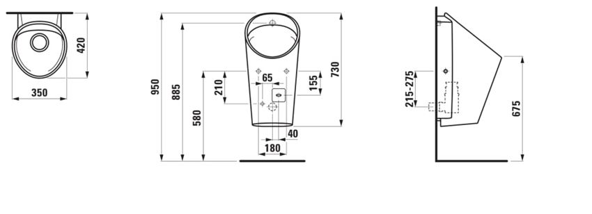 Pisuar ścienny Laufen Lema H8411920004011 rys techniczny