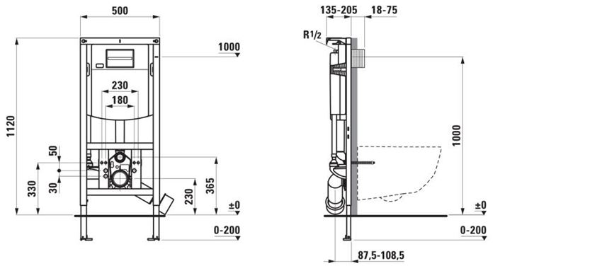 Stelaż podtynkowy Laufen Ineo H9201150000001 rys techniczny
