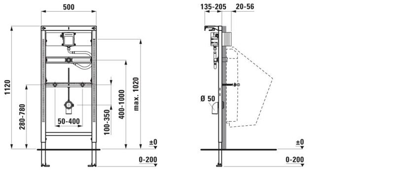 Stelaż podtynkowy Laufen Ineo H9401010000001 rys techniczny