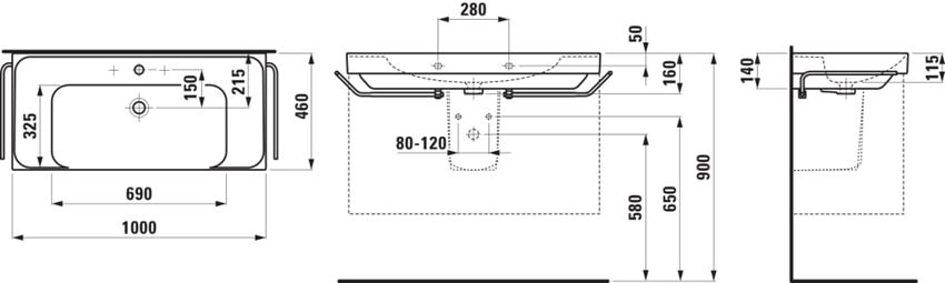 Umywalka ścienna Laufen Meda H8101190001041 rys techniczny