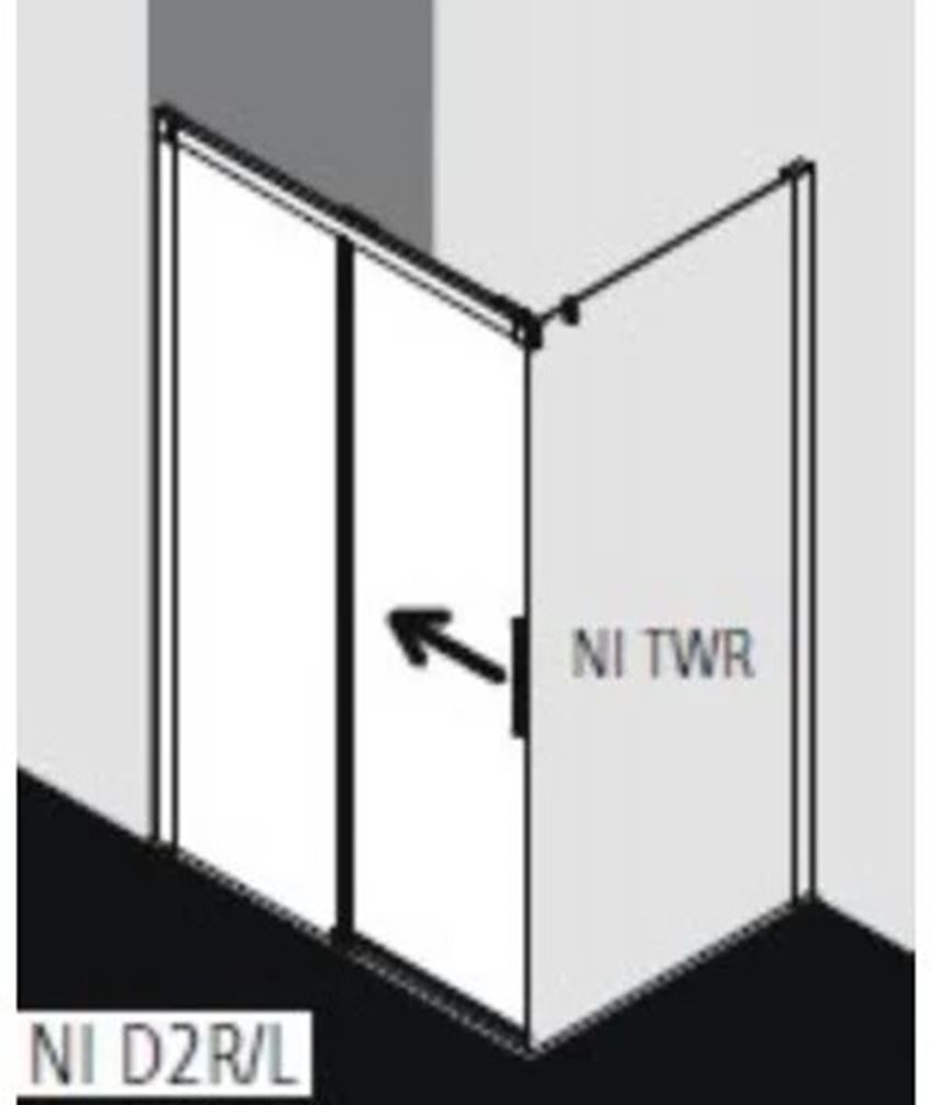Drzwi prysznicowe lewe szkło przezroczyste profile czarne 140x200 cm Kermi Nica rysunek