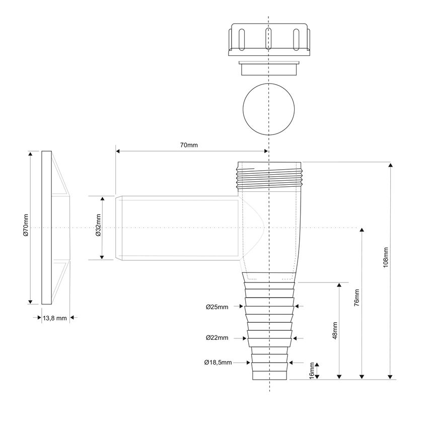 Przyłącze do pralki lub zmywarki z zaworem kulkowym McAlpine rysunek