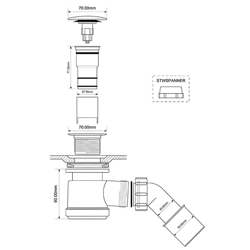 Syfon brodzikowy McAlpine HC26CLCP-GOLD-PVD rys techniczny