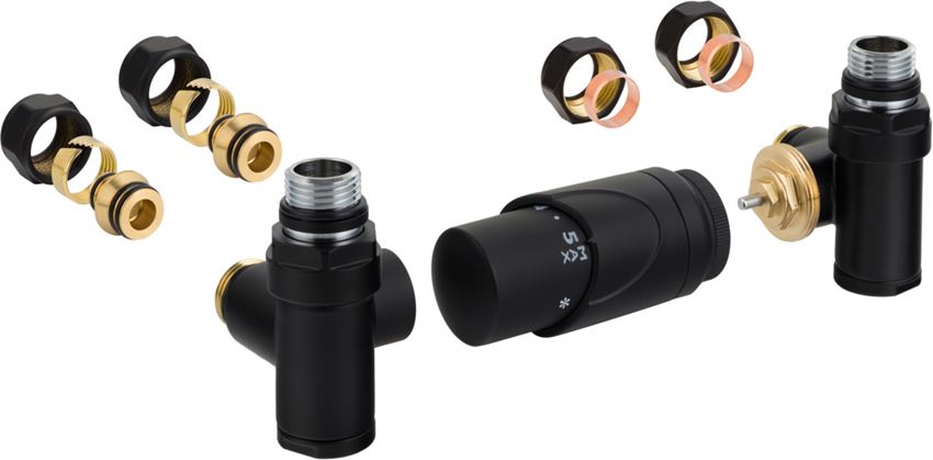 Zestaw termostatyczny kątowy zintegrowany uniwersalny czarny IÖ Hunn