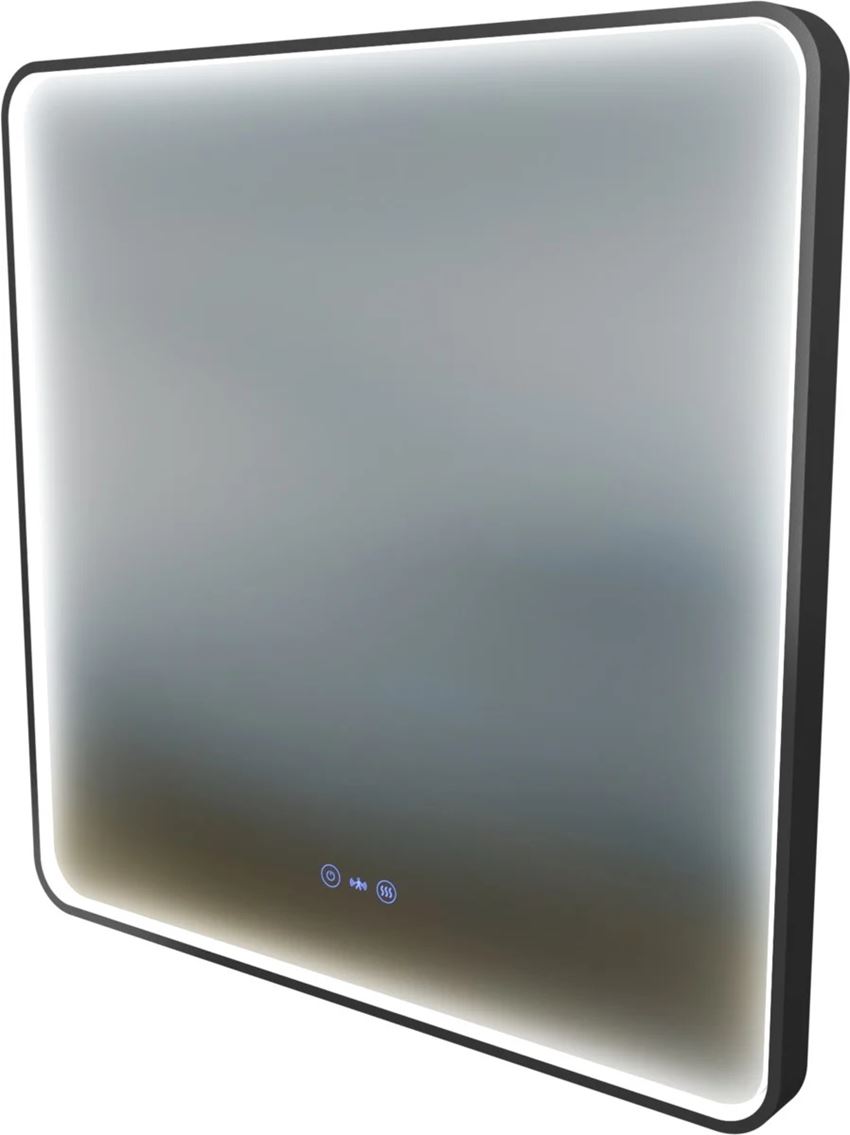 Lustro z zaokrąglonymi rogami z podświetleniem led 80x80 cm rama aluminiowa czarny mat IO Melo New Square
