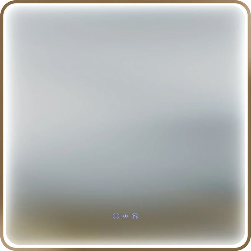 Lustro z zaokrąglonymi rogami z podświetleniem led 80x80 cm rama aluminiowa złoto szczotkowane IO Melo New Square