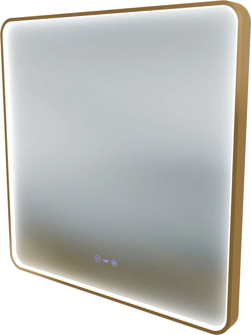 Lustro z zaokrąglonymi rogami z podświetleniem led 80x80 cm rama aluminiowa złoto szczotkowane IO Melo New Square
