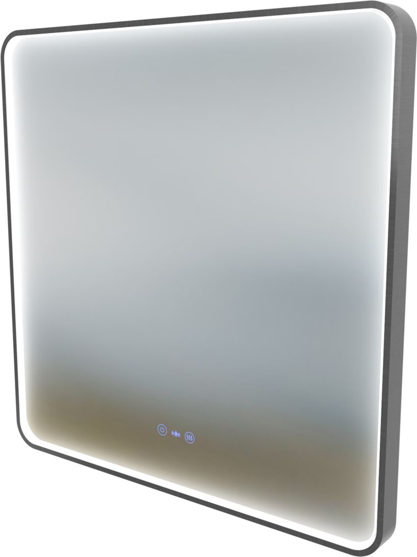 Lustro z zaokrąglonymi rogami z podświetleniem led 80x80 cm rama aluminiowa gun metal IO Melo New Square