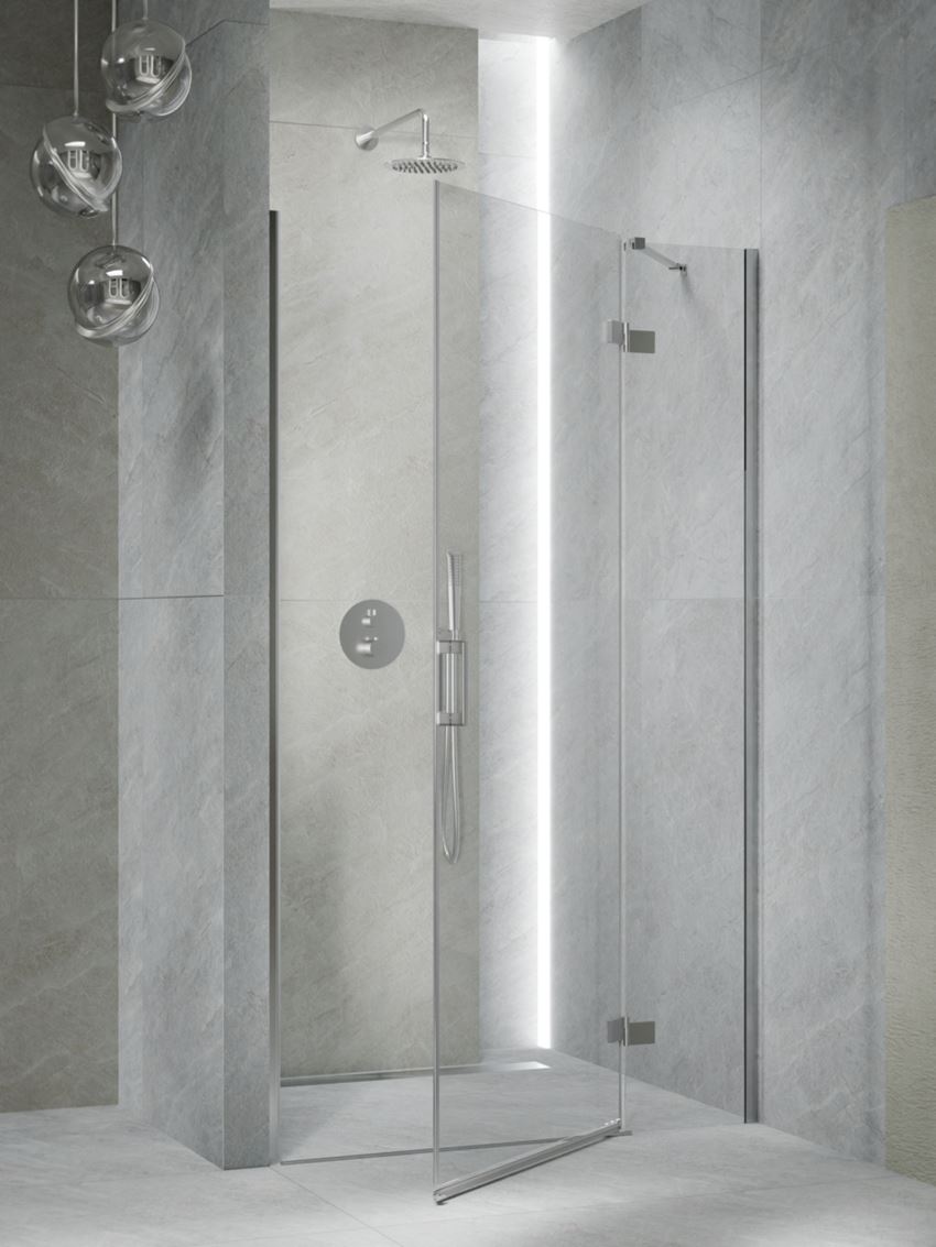 Drzwi prysznicowe jednoczęściowe prawe z elementem stałym w linii chrom połysk IÖ Luvia