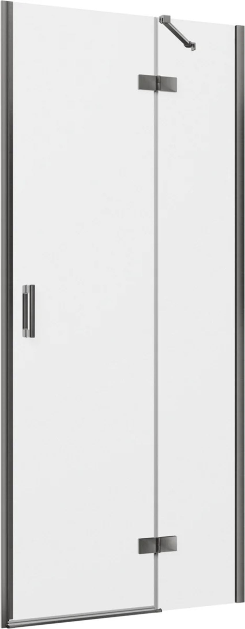 Drzwi prysznicowe jednoczęściowe prawe z elementem stałym w linii gunmetal szczotkowany 90x200 cm IÖ Luvia