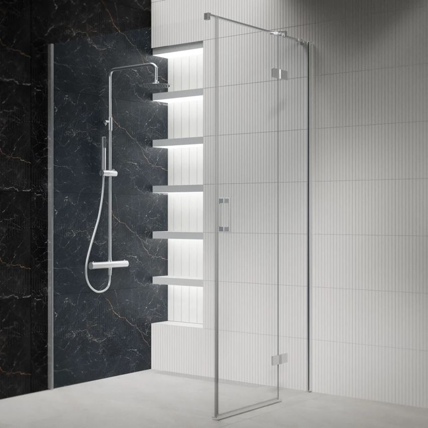 Kabina prysznicowa narożna prawa kwadratowa szkło przezroczyste profile chrom połysk IÖ Luvia