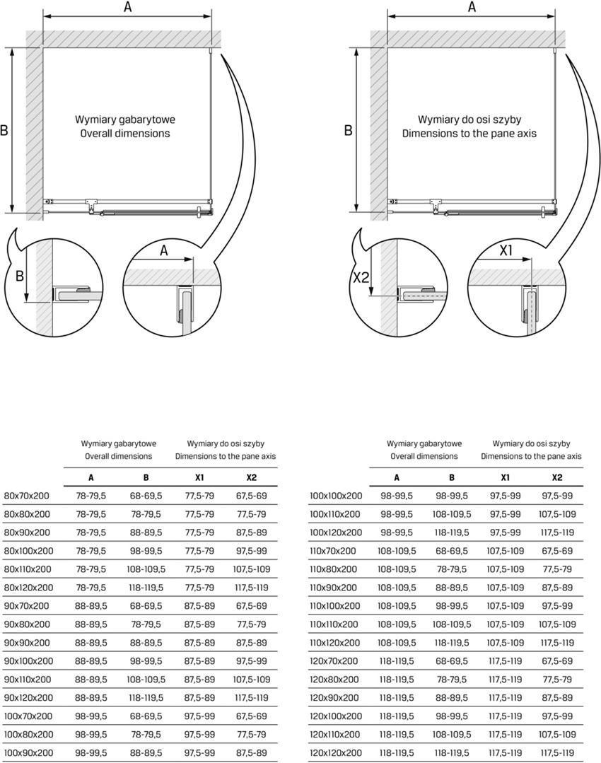 Kabina prysznicowa narożna prawa kwadratowa szkło przezroczyste IÖ Luvia rysunek